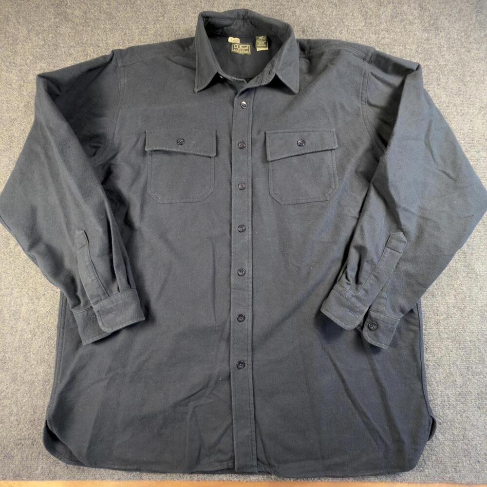 LL Bean Mens‎ XL Tall Black Cotton Flannel Long Sleeve Button Up Shirt 1612